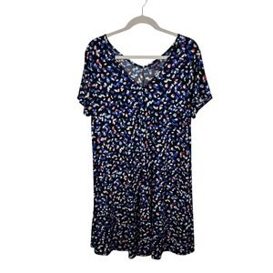 Roamans Multicolor Abstract Print Midi Dress Size 22/24 Stretch V-Neck‎ Comfort